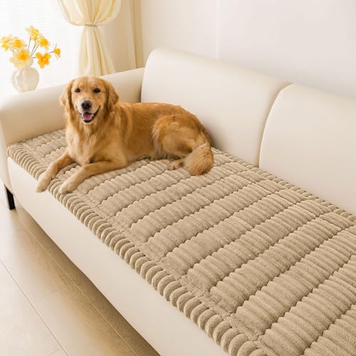 Hyha Washable Non-Slip Plush Flannel Couch Cover for Dogs, Khaki 27.6"x70.9"