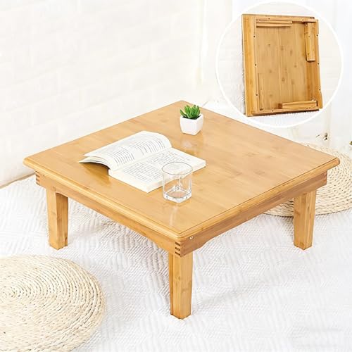 Foldable Bamboo Coffee Table - 60x60x27 cm Low Square Floor Table