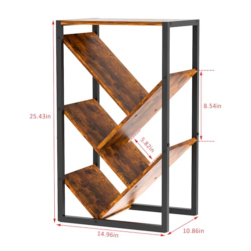 Vintage Brown 5-Tier Tree Bookshelf - Small Wooden Bookcase with EVA Pads
