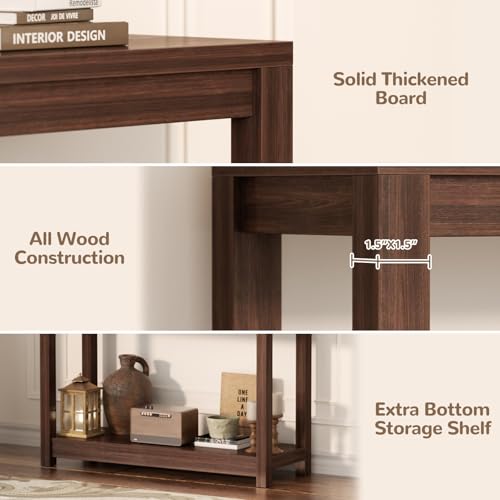 Small Farmhouse Entryway Table with Storage - Black Walnut, 32 Inch Narrow Console