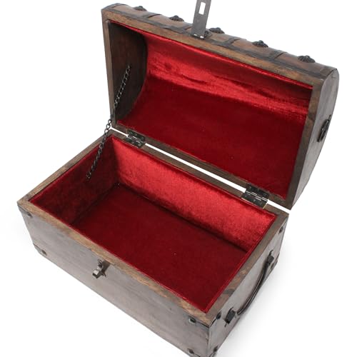 Large Nautical Cove Wooden Treasure Chest with Velvet Lining & Antique Lock