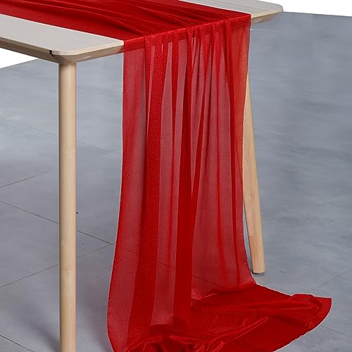 VDS 10ft x 12PC Red Chiffon Table Runner Set for Wedding & Events