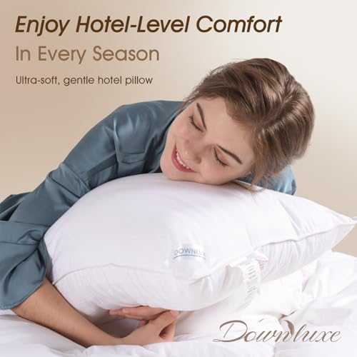 Downluxe Standard Size Pillow Set of 2 - Hotel Collection Soft Bed Pillows with Stripes for Side, Back, Stomach Sleepers