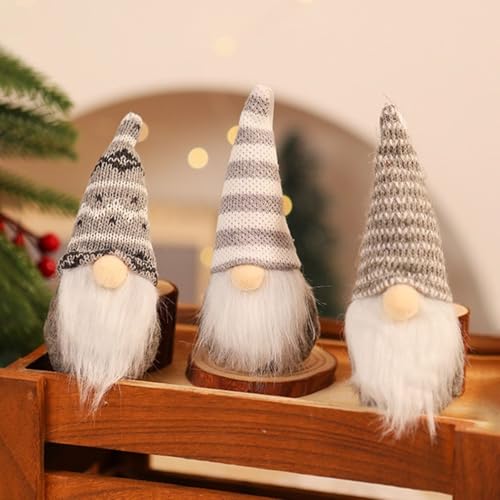 Grey 3pc Swedish Plush Gnomes Christmas Ornaments Set | Hanging Santa Elf Decor