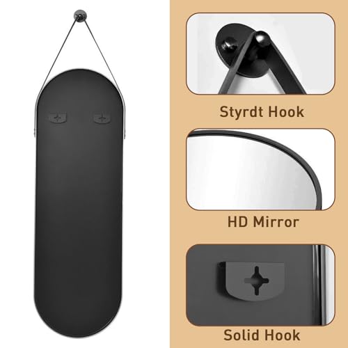 Oval Wall Mounted Full Length Mirror 48x16 Inches - Black - Variation of THIS listing