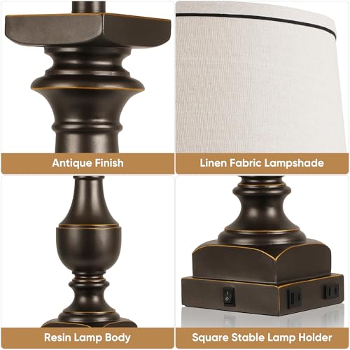 28'' Black Gold Resin Table Lamp Set of 2,Nightstand with USB Port