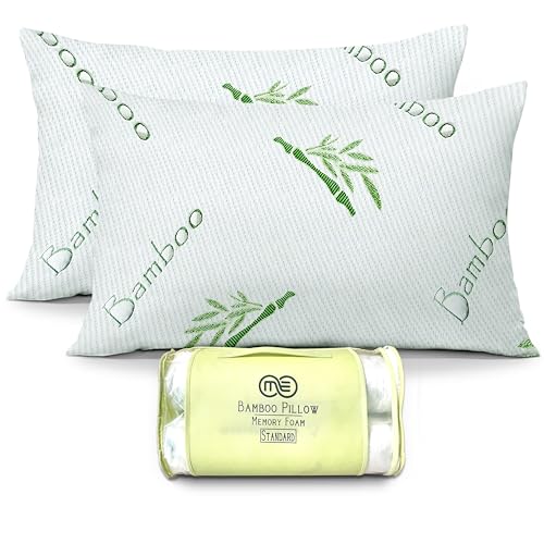 OMEO Adjustable Cooling Pillow Set - Standard Size 20 x 26 Bamboo Rayon Shredded Memory Foam, Washable Cover