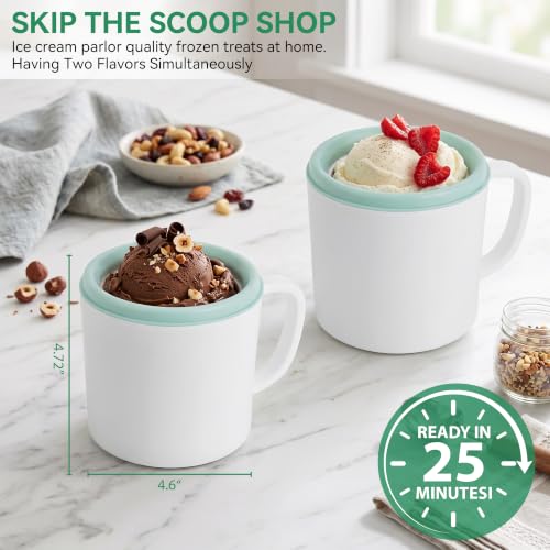 Pukomc Swirl Ice Cream Maker Machine with 2 Freezer Cups - White Green, 0.9 Quarts