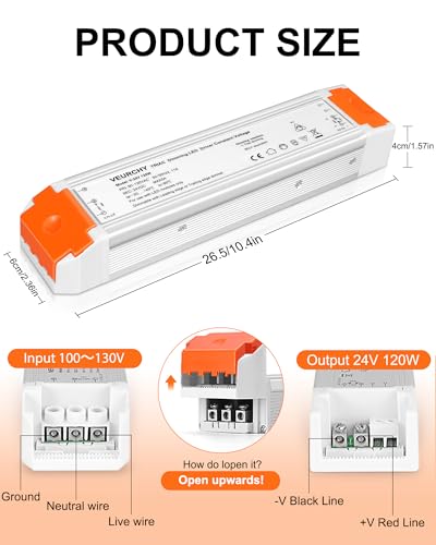 VEURCHY 120W 24V Dimmable LED Driver 120-24 / 1.0 for LED Strip Lights