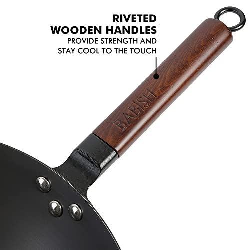 Babish 14-Inch Carbon Steel Flat Bottom Wok Pan for Stir Fry & Induction