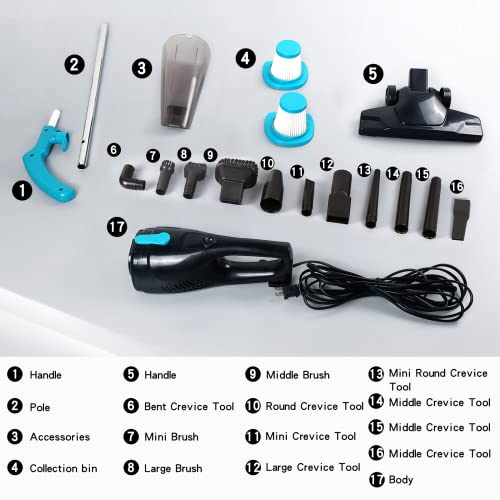 Intercleaner Corded Stick Vacuum Cleaner - Black 12-in-1 Lightweight Carpet & Hard Floor, 15KPa Suction
