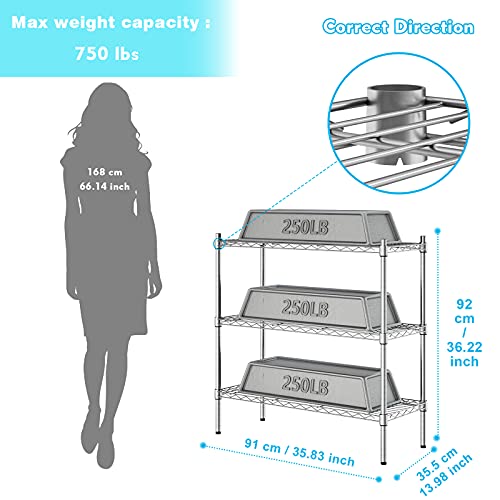 Heavy Duty Wire Shelving Unit - Adjustable Chrome Storage Rack 3-Tier