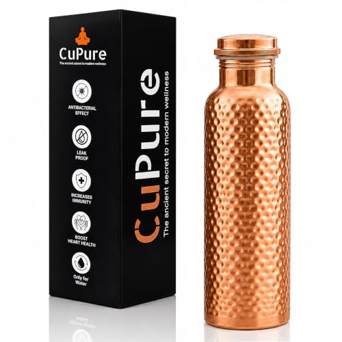 CuPure Hammered Copper Water Bottle 32 oz - Ayurvedic Leak-Proof Drinking Vessel