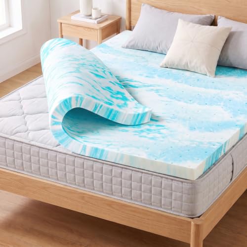 DUMOS King Size Memory Foam Mattress Topper 3 Inch Blue Cooling Gel Bed Pad
