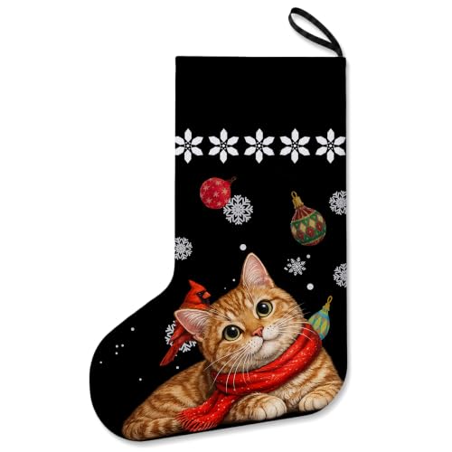 Orange Tabby Cat Christmas Stocking with XO 22 - 17in Linen Decor Gift Stocking