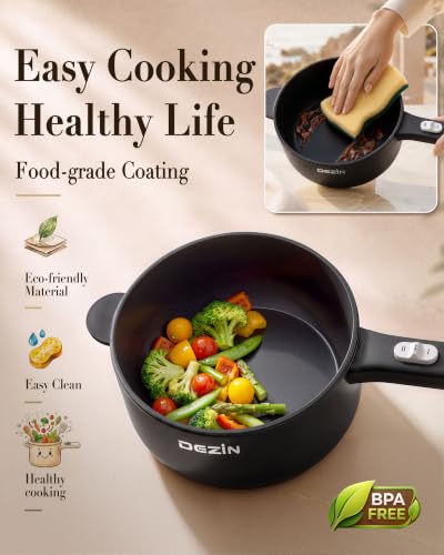 Dezin 2L Electric Hot Pot & Non-Stick Cooker - Matte Black, 700W Adjustable Power