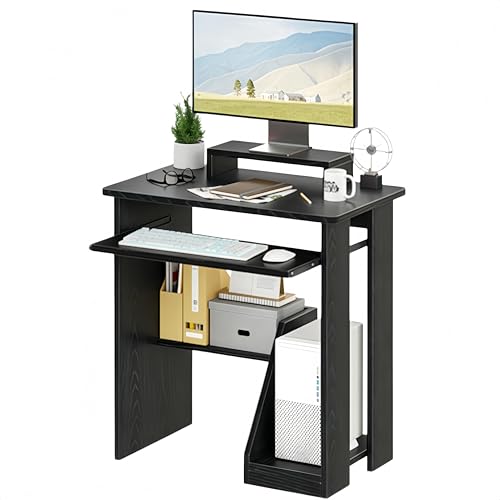 30 Inch Computer Desk with Keyboard Tray & Monitor Stand - Black