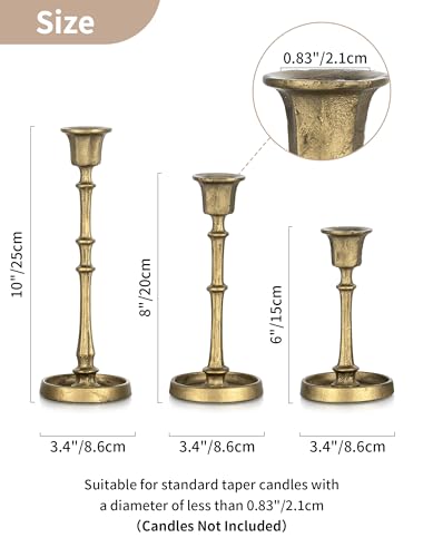 Gold Cast Iron Taper Candle Holders Set of 3 Antique Style Wedding Decor