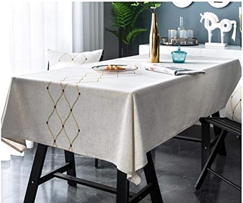 Heavyweight Cotton Linen Embroidery Tablecloth - Waterproof & Dust-Proof for Kitchen Dining (53 x 70 Inch, Rectangle/Oblong)