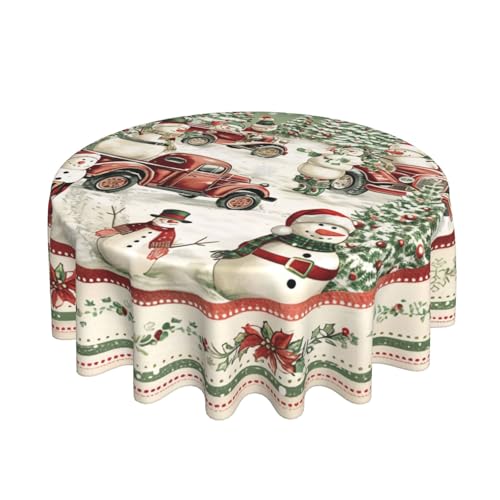 DEKIFNHG 60" Christmas Round Tablecloth - Snowman Truck Tree Holiday Party Decor