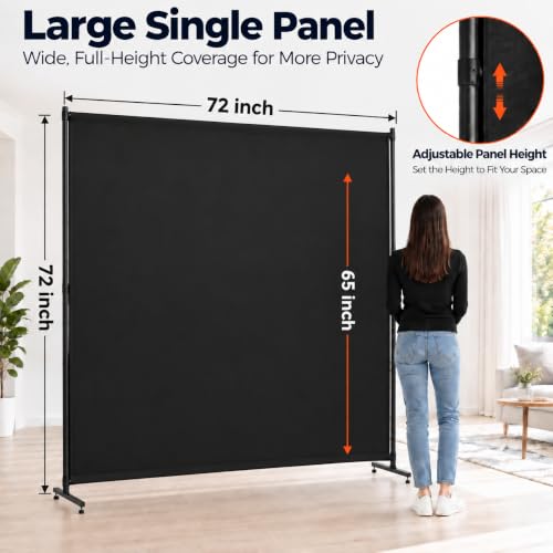 FCCRETA Black Room Divider 72x72 Inch Privacy Screen with Thickened Fabric
