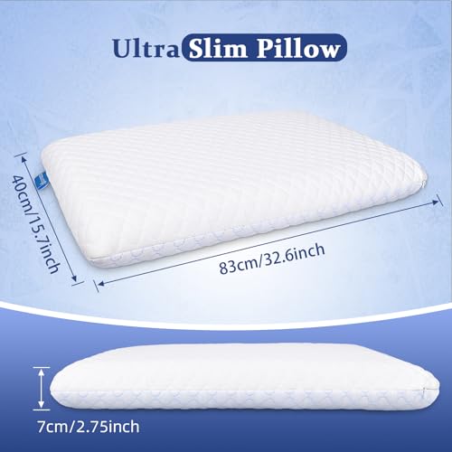 King Size Ultra Thin Cooling Memory Foam Pillow - 2.75 Inch Support for Sleeping