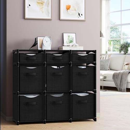 Black Cube Storage Organizer with Bins - 9 Cubes for Closet & Toy Storage - Variation of THIS listing