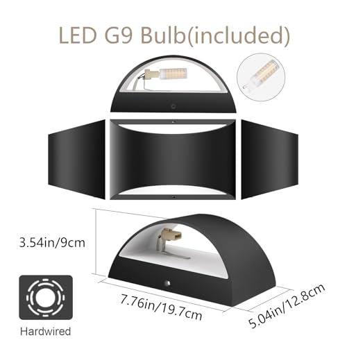 Aipsun Black Modern LED Wall Sconce - Indoor Wall Light with G9 Bulb, Up & Down Lighting, Living Room Bedroom Hallway, Variation: Black / 1