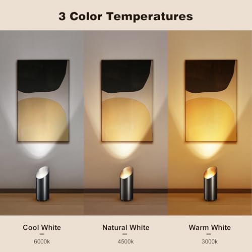 Black Wireless Indoor Uplights 2 Pack - Rechargeable Dimmable LED Spotlights with Remote & Timer