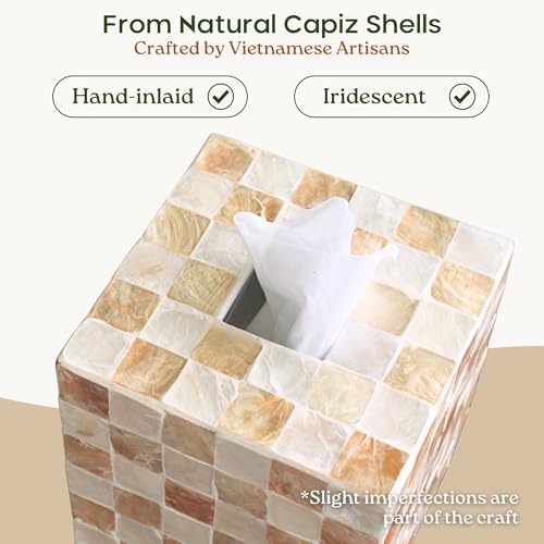 Square Ivory Capiz Shell Tissue Box Cover - Handcrafted Coastal Decor