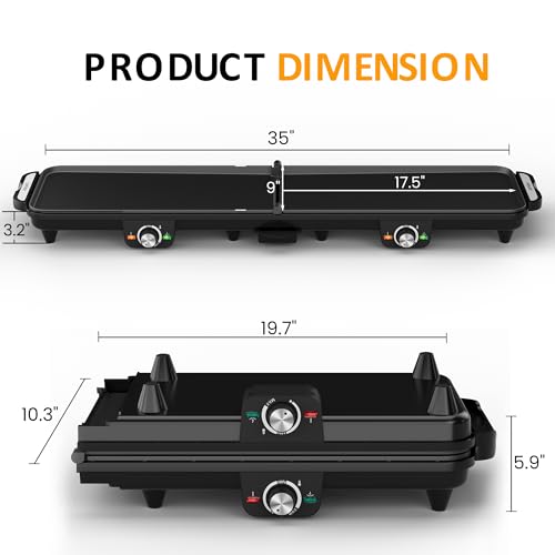 35-Inch Electric Griddle 1600W with Foldable Dual Zone Nonstick Surface