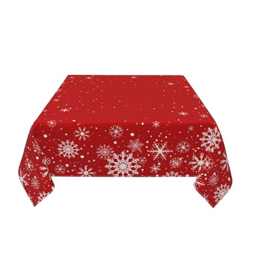Kawani Multi-Color 52 Inch Christmas Square Tablecloth with Snowflakes - Winter Holiday Decor