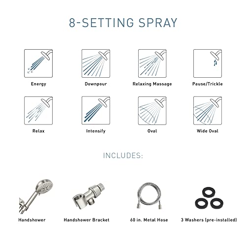 Spot Resist Brushed Nickel High Pressure Handheld Shower Head with 8 Settings - Pack of 1
