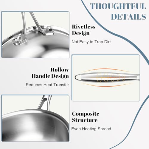 8/10/12 Inch Tri-Ply Stainless Steel Frying Pan Set Non-Stick Cookware