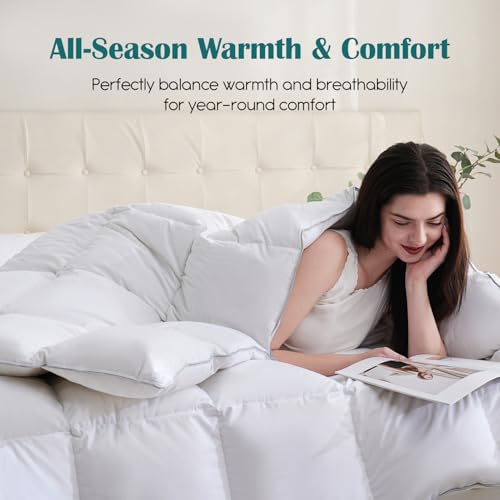 King Size Goose Feather Down Comforter - White, Luxurious Hotel-Grade Bedding