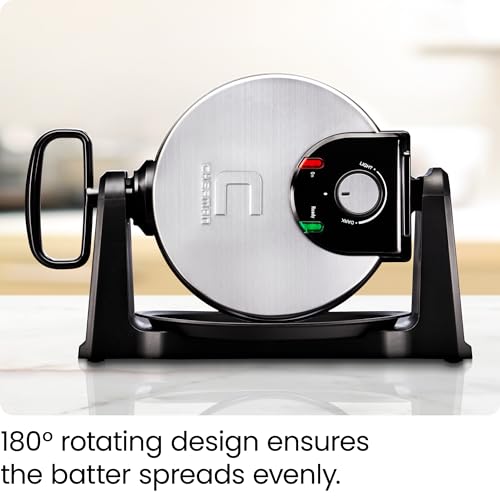 Chefman Stainless Steel 1-Size Rotating Belgian Waffle Maker, Flip Iron with Non-Stick Plates