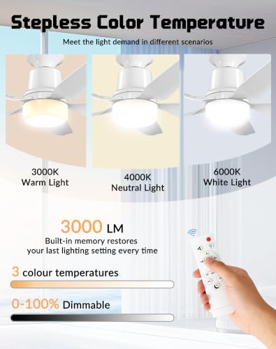 30-Inch Ceiling Fan with Light and Remote, Dimmable LED, Quiet Energy-Saving Motor