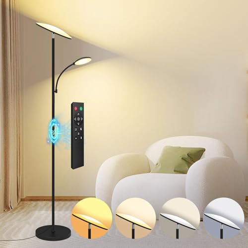 Black LED Floor Lamp 42W 4500LM Stepless Dimmable with Reading Light & Remote