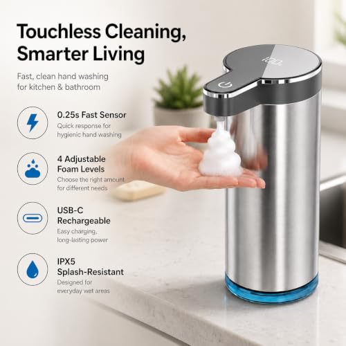 Automatic Foaming Soap Dispenser Gray 12oz Touchless Waterproof IPX5 - Self-Cleaning