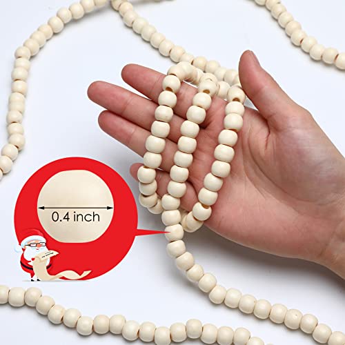 WILLBOND 3 Pcs Wooden Bead Garland for Christmas Tree Beige, 29.5 ft