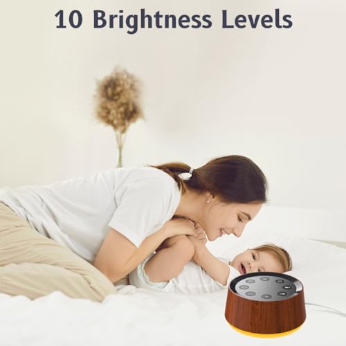 Wood Brown Noise Sound Machine with 30 Soothing Sounds & 12 Color Night Light