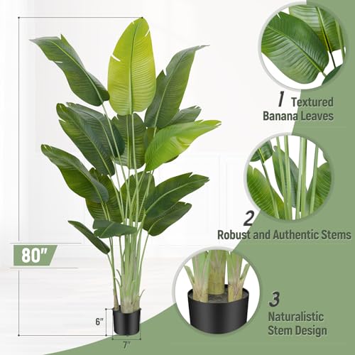 Keeplush 6ft 7in Lifelike Bird of Paradise Artificial Plant with 15 Trunks - Indoor Faux Tropical Tree for Home & Office Decor