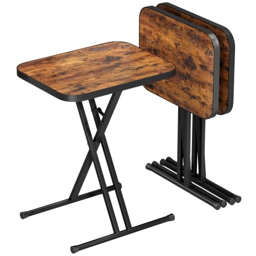 Rustic Brown Folding TV Tray Tables Set of 2 - No Assembly, Metal Rims