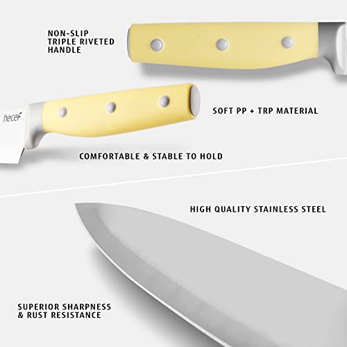 14-Piece Kitchen Knife Set with Pine Wood Block - Yellow Handle