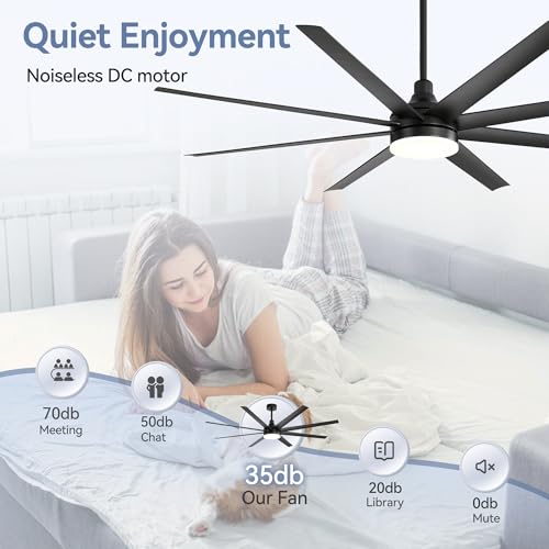 Black 72-Inch Ceiling Fan with Lights & Remote Control - Reversible Blades, 6-Speed DC Motor, Timer