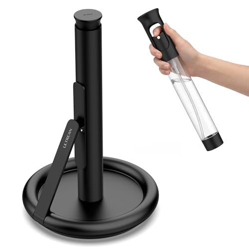 Ultrean Black Paper Towel Holder with Spray Bottle, Freestanding Kitchen Dispenser