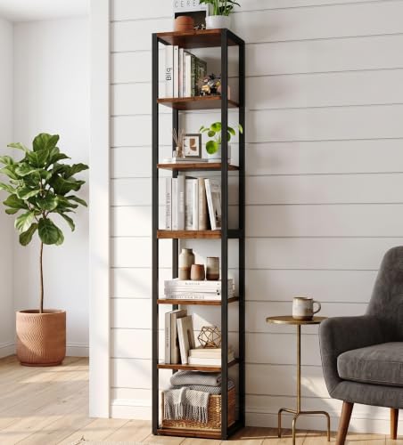 DreamDashio 6-Tier Corner Shelf Tall Narrow Bookcase for Small Spaces