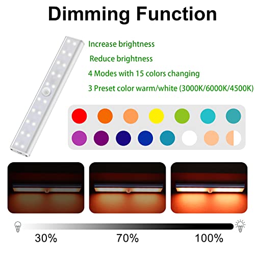 Diomart 4 Pack Rechargeable RGB Under Cabinet Lights with Remote Control - 15 Color Changeable Wireless LED Night Lights for Indoor Display Shelf