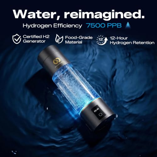 PUREPEBRIX Grey 10 OZ Hydrogen Water Bottle Generator - Lab-Verified Up to 7560 PPB