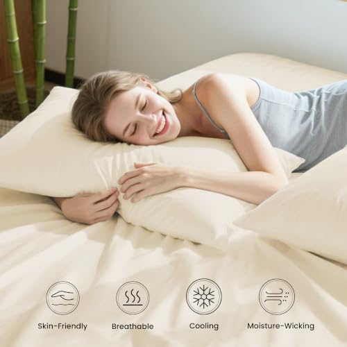 Love's Cabin Queen Rayon Bamboo Bed Sheet Set Beige - Cooling & Deep Pocket
